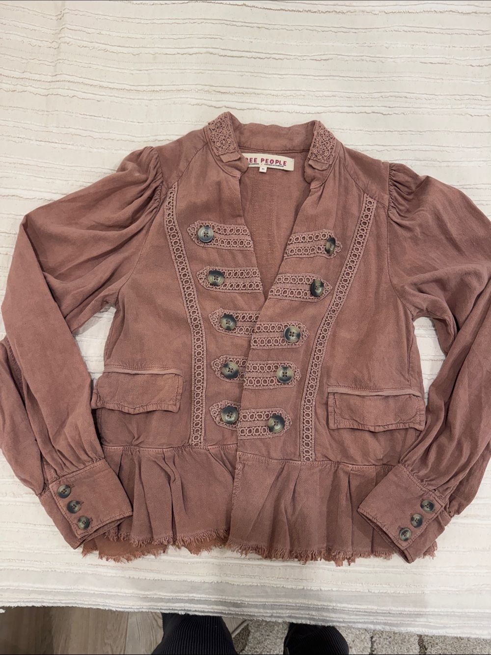 Free People Dusty Mauve Military-Style Peplum Jacket